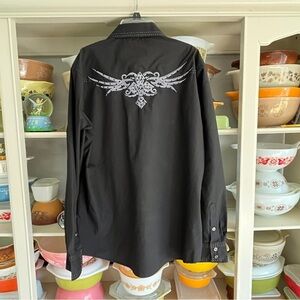 Ace of Diamond Black Embroidered Western Shirt - Size Large